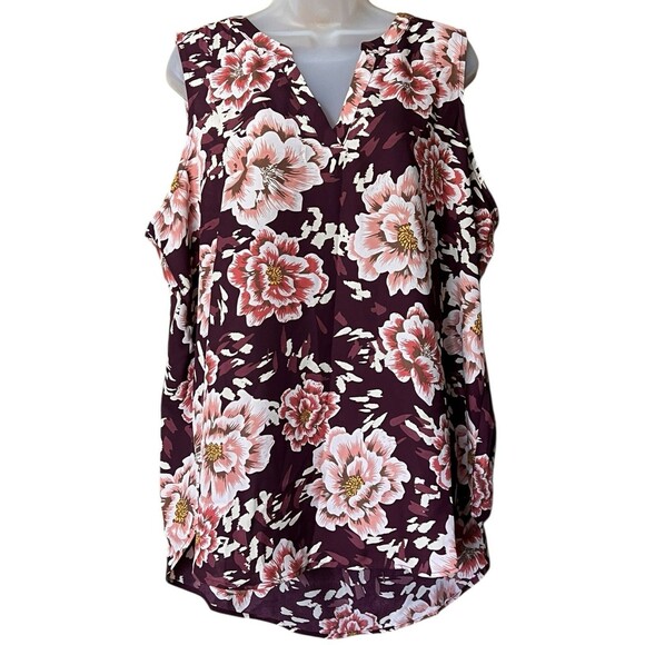 Maurice's Atwood Floral Tank Top Burgundy Combo Sz XXL Business Casual Pullover - Picture 4 of 10